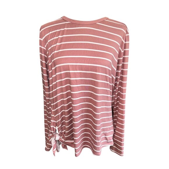 Reborn J Tops - REBORN J Soft Mauve White Striped Long Sleeve Side Tie Top L Casual Classic Trav